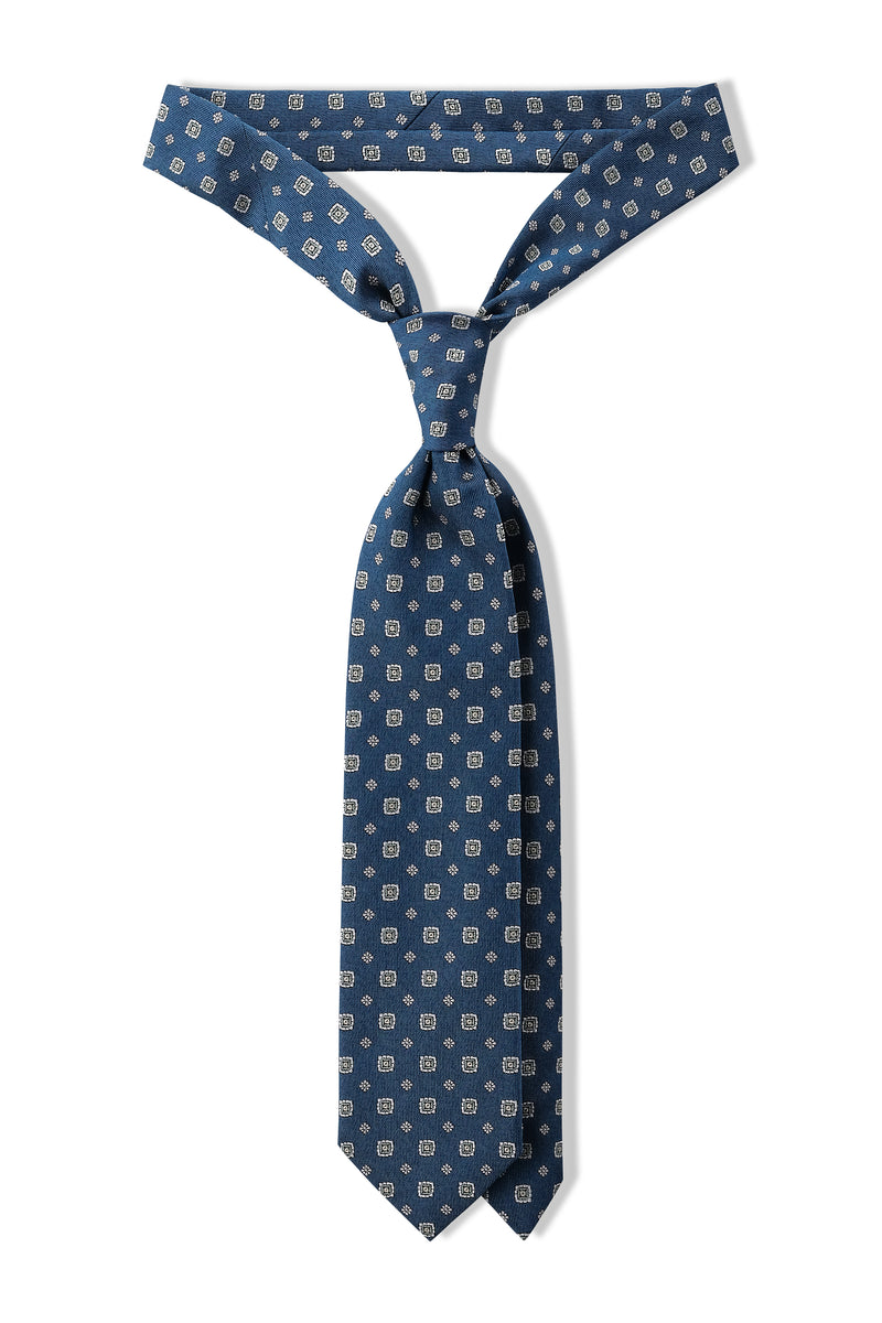 3-Fold Floral Silk Jacquard Tie - Blue / Silver / Olive - Brunati Como