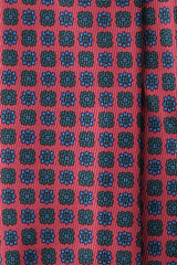 3-Fold Floral Ancient Madder Silk Tie - Red/Forest/Light Blue - Brunati Como