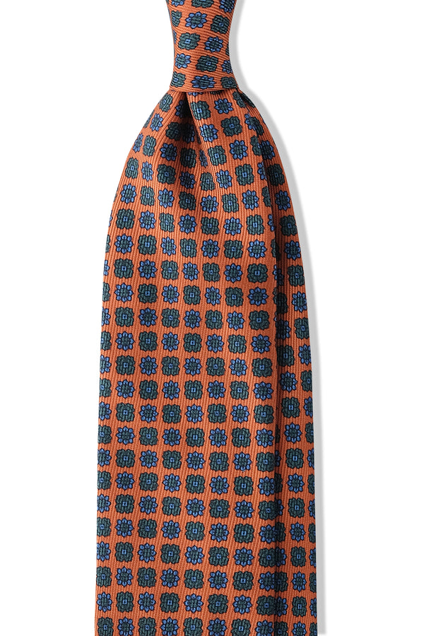 3-Fold Floral Ancient Madder Silk Tie - Orange/Forest/Light Blue - Brunati Como