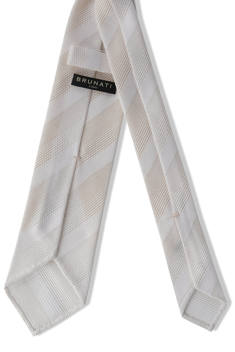 3-Fold Striped Silk Grenadine Tie - White - Brunati Como