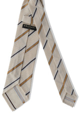 3-Fold Striped Silk Grenadine Tie - Ivory / Beige / Brown - Brunati Como
