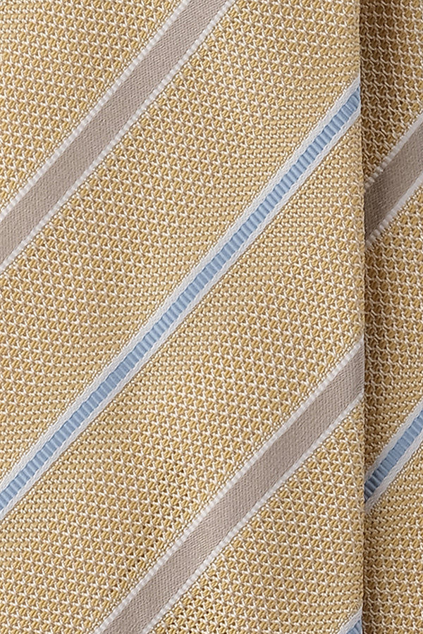 3-Fold Striped Silk Grenadine Tie - Soft Yellow / Taupe / Light Blue - Brunati Como