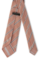 3-Fold Striped Silk Grenadine Tie - Orange / Taupe / Grey - Brunati Como