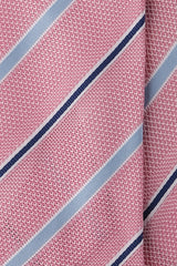 3-Fold Striped Silk Grenadine Tie - Pink / Light Blue / Navy - Brunati Como
