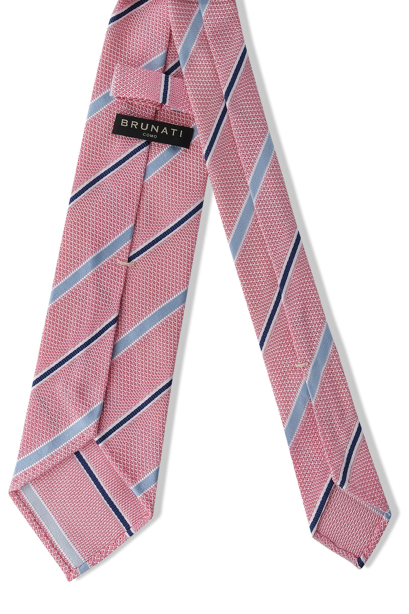 3-Fold Striped Silk Grenadine Tie - Pink / Light Blue / Navy - Brunati Como