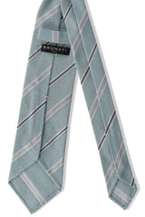 3-Fold Striped Silk Grenadine Tie - Turquoise / Light Grey / Grey - Brunati Como