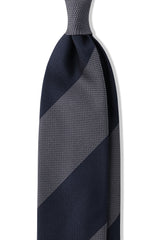 Handrolled Blockstriped Silk Grenadine Tie - Navy / Grey - Brunati Como
