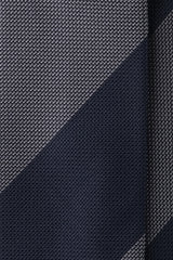 Handrolled Blockstriped Silk Grenadine Tie - Navy / Grey - Brunati Como