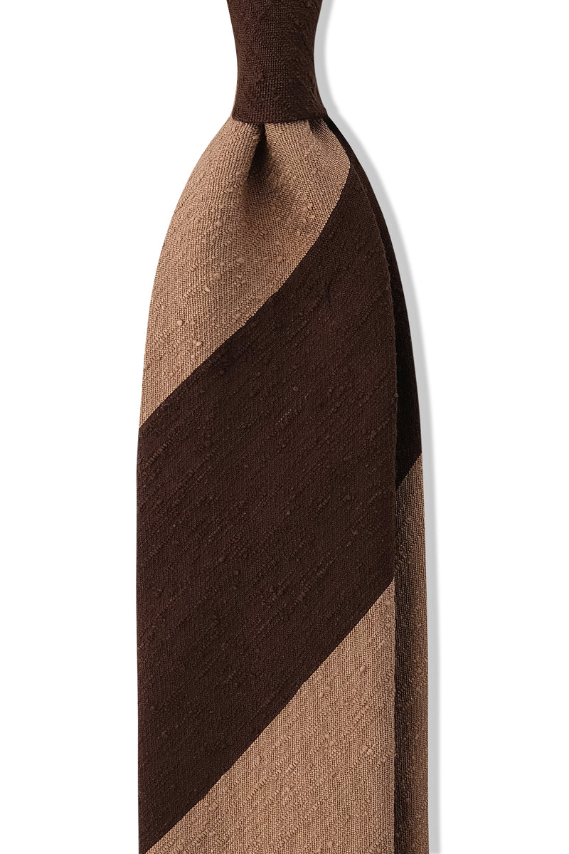 3-Fold Blockstriped Silk Shantung Tie - Brown / Beige - Brunati Como