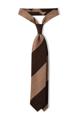 3-Fold Blockstriped Silk Shantung Tie - Brown / Beige - Brunati Como