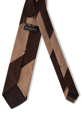 3-Fold Blockstriped Silk Shantung Tie - Brown / Beige - Brunati Como