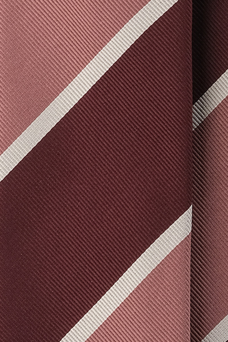 3-Fold Regimental Repp Silk Tie - Burgundy / Old Pink / Off-White - Brunati Como
