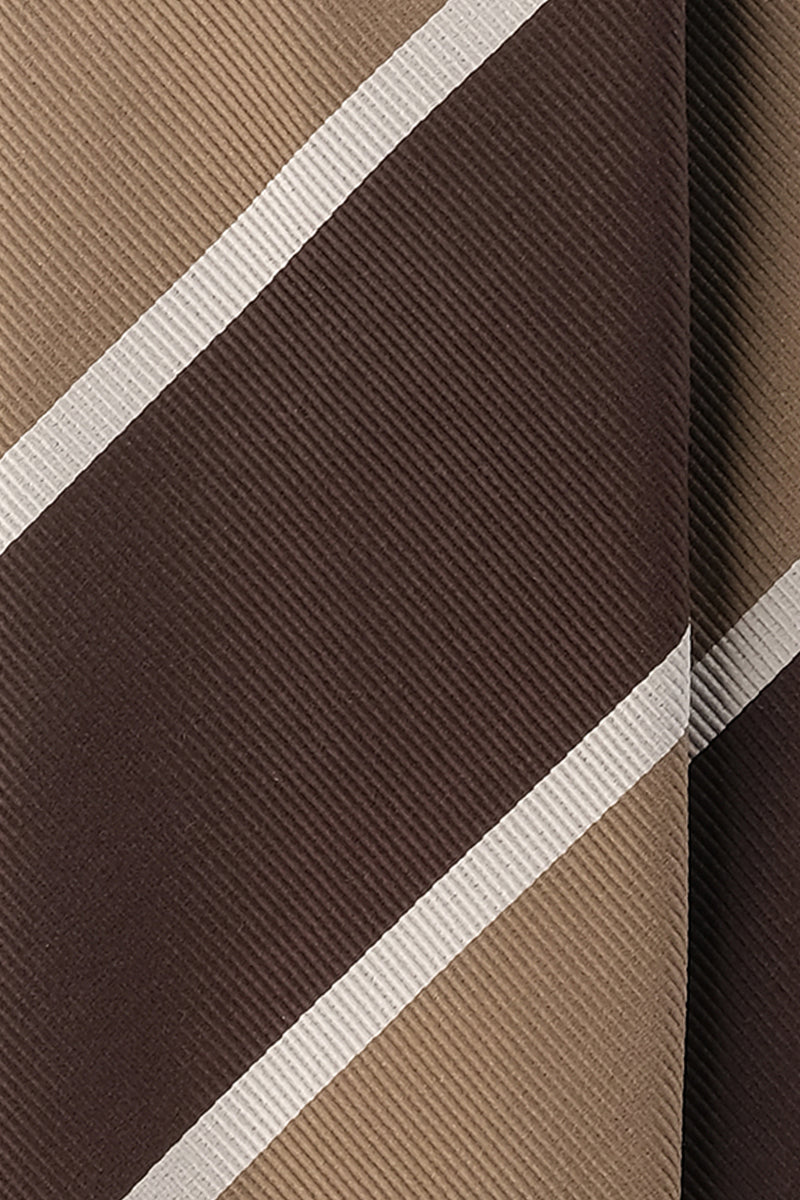 3-Fold Regimental Repp Silk Tie - Brown / Beige / Ecru - Brunati Como