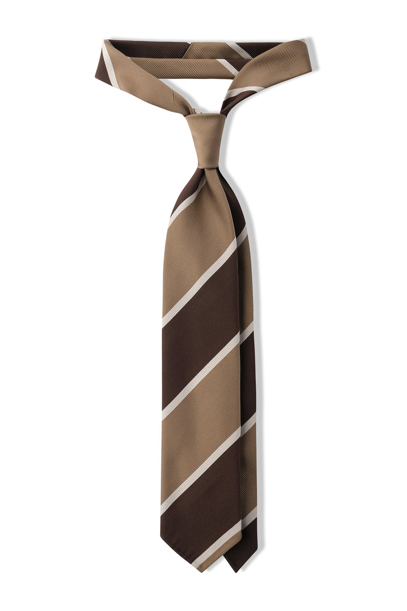 3-Fold Regimental Repp Silk Tie - Brown / Beige / Ecru - Brunati Como