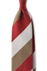 3-Fold Striped Repp Silk Tie - Red / Beige Gold / White - Brunati Como