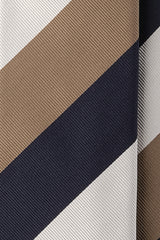 3-Fold Striped Repp Silk Tie - Navy / Beige Gold / White - Brunati Como