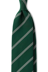 3-Fold Striped Repp Silk Tie - Green / White - Brunati Como