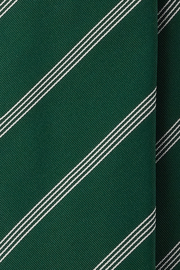 3-Fold Striped Repp Silk Tie - Green / White - Brunati Como