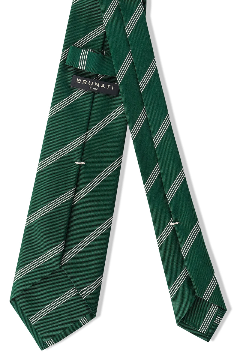 3-Fold Striped Repp Silk Tie - Green / White - Brunati Como