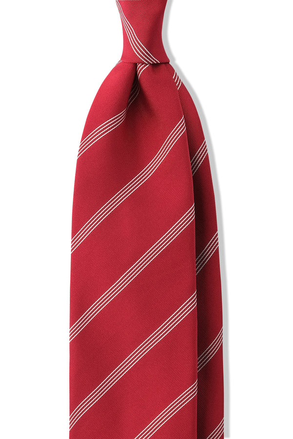 3-Fold Striped Repp Silk Tie - Red / White - Brunati Como