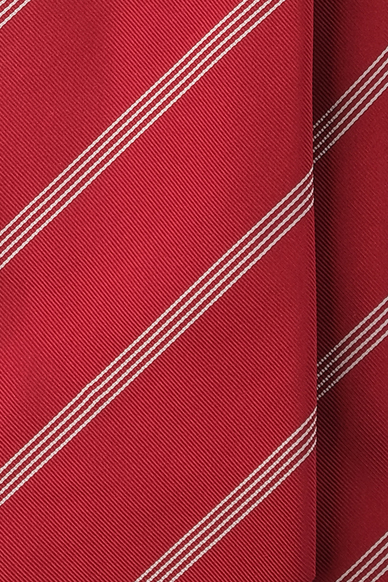 3-Fold Striped Repp Silk Tie - Red / White - Brunati Como