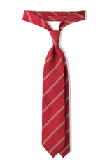 3-Fold Striped Repp Silk Tie - Red / White - Brunati Como