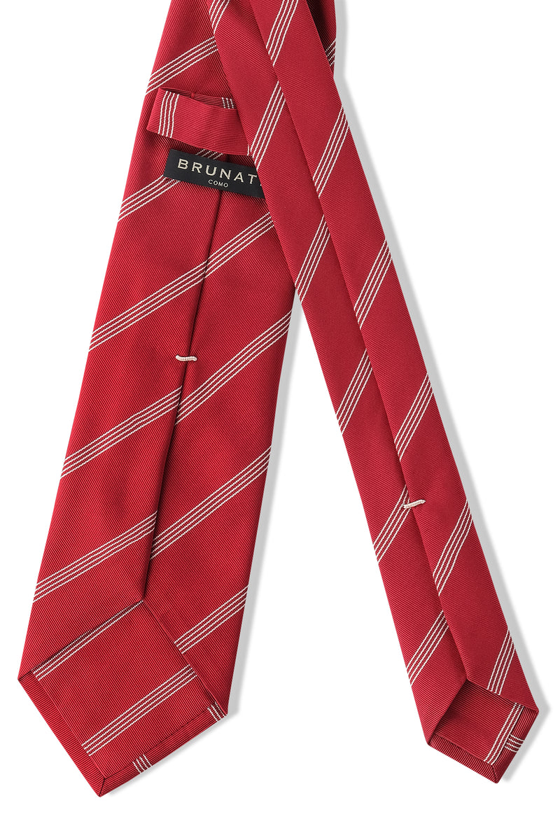 3-Fold Striped Repp Silk Tie - Red / White - Brunati Como