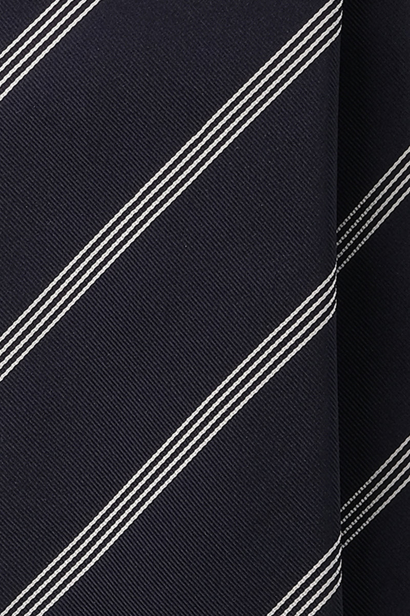 3-Fold Striped Repp Silk Tie - Navy / White - Brunati Como
