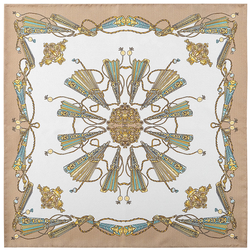 Heraldic Pattern Silk Pocket Square - Beige / Mix - Brunati Como