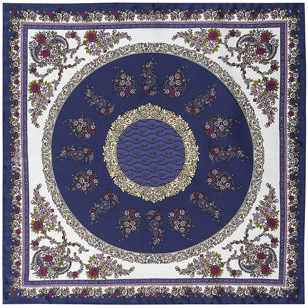 Floral Pattern Silk Pocket Square - Navy Blue / Mix - Brunati Como