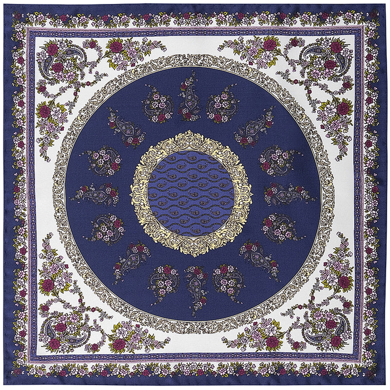 Floral Pattern Silk Pocket Square - Navy Blue / Mix - Brunati Como