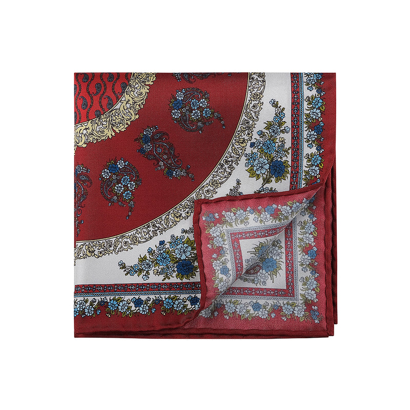 Floral Pattern Silk Pocket Square - Red / Mix - Brunati Como