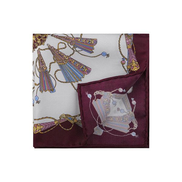 Heraldic Pattern Silk Pocket Square - Burgundy / Mix - Brunati Como