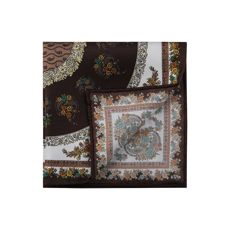 Floral Pattern Silk Pocket Square - Brown / Mix - Brunati Como