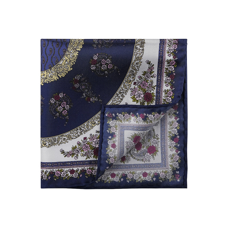 Floral Pattern Silk Pocket Square - Navy Blue / Mix - Brunati Como