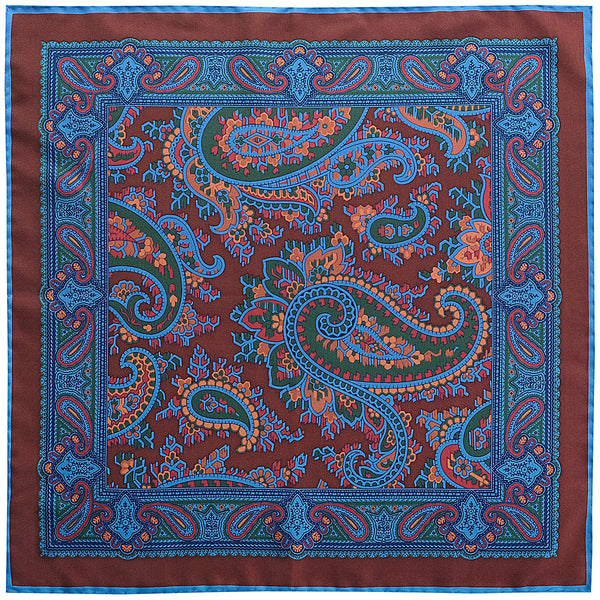 Paisley Ancient Madder Pocket Square - Macclesfield Burgundy/Blue - Brunati Como