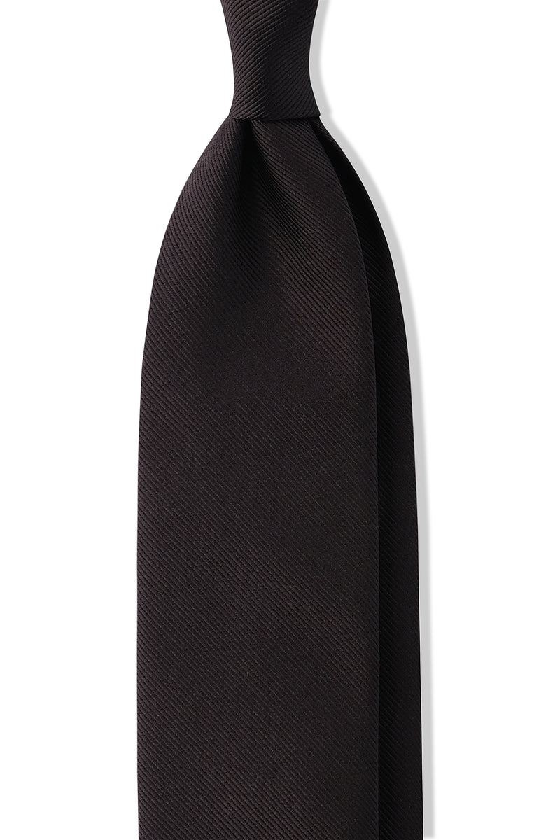 3-Fold Untipped Solid Repp Tie - Black - Brunati Como