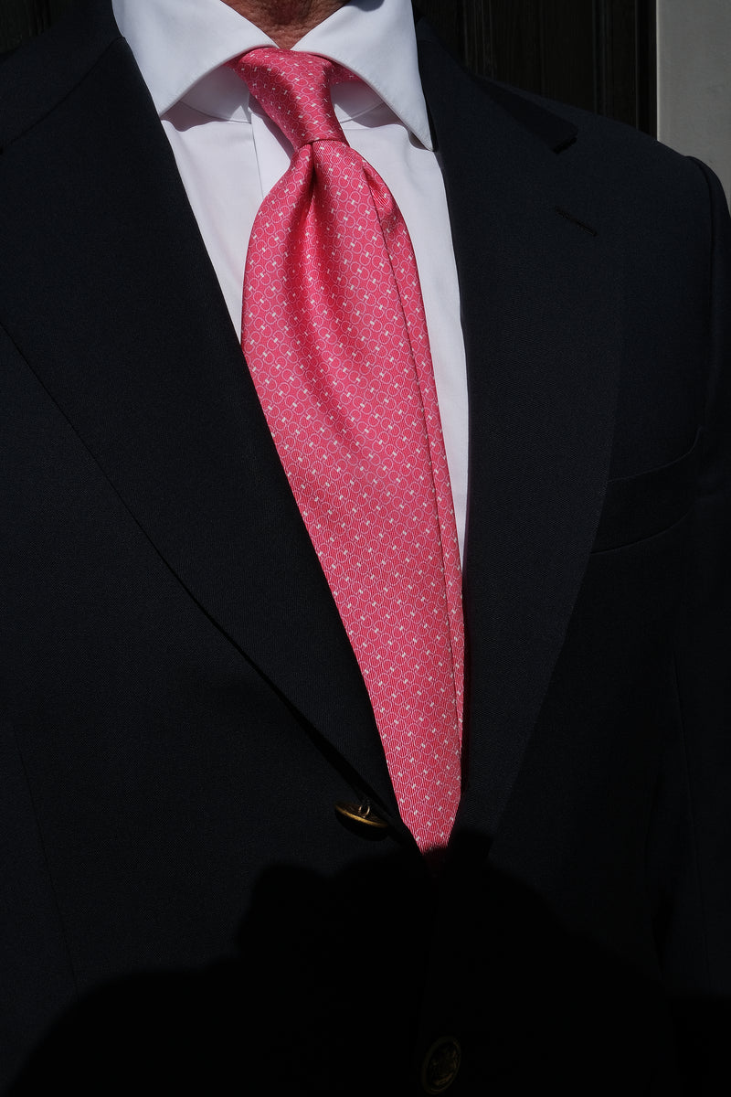 3-Fold Horsebit Printed Silk Tie - Pink - Brunati Como