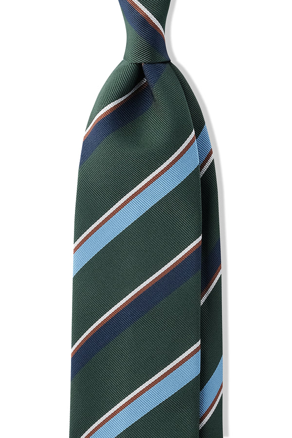 3- Fold Untipped Striped Silk Repp Tie - Green / Light Blue / Navy / Brown / Beige - Brunati Como