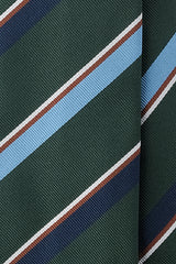 3- Fold Untipped Striped Silk Repp Tie - Green / Light Blue / Navy / Brown / Beige - Brunati Como