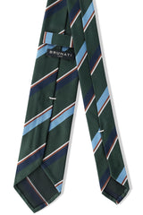 3- Fold Untipped Striped Silk Repp Tie - Green / Light Blue / Navy / Brown / Beige - Brunati Como