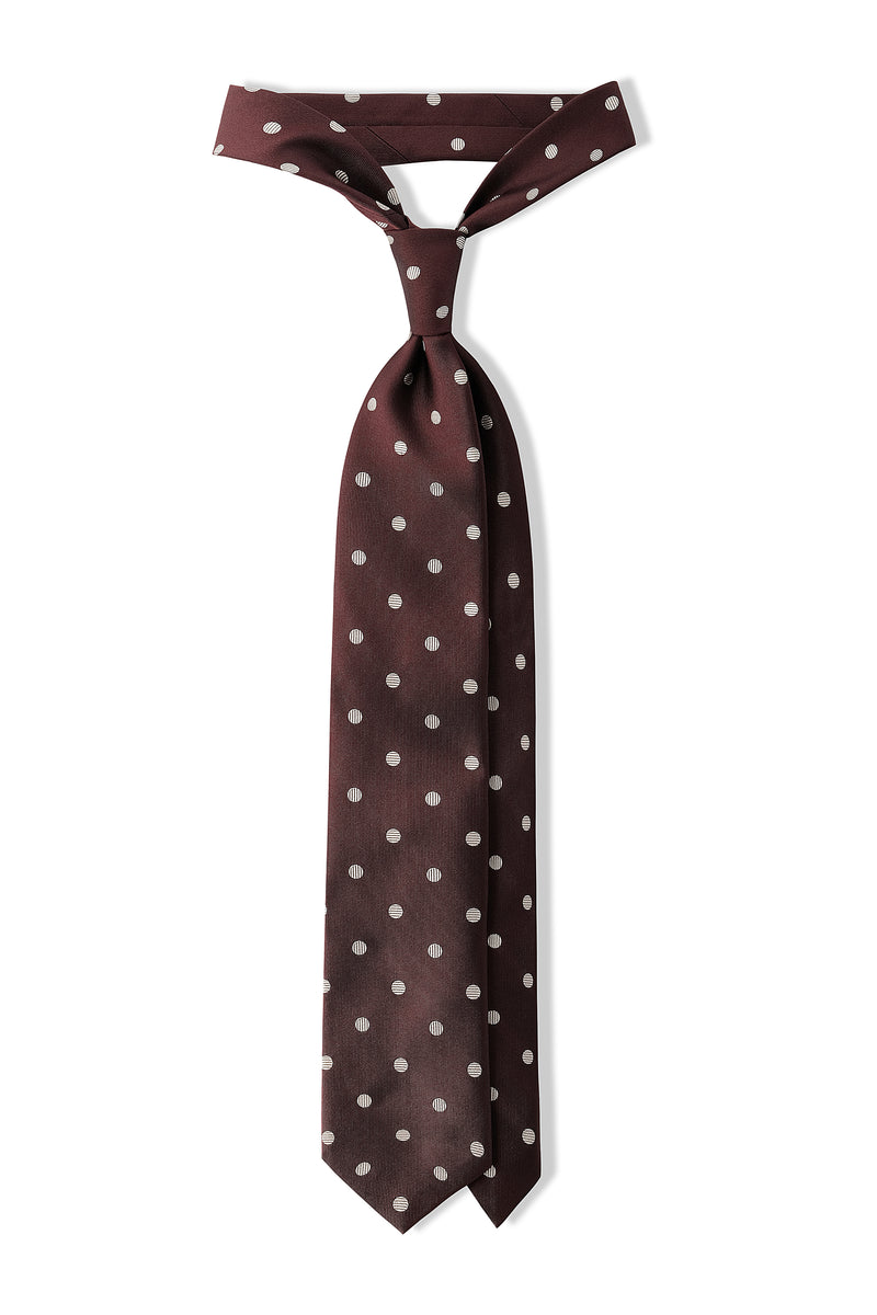 3- Fold Polka Dot Silk Jacquard Tie - Dark Burgundy / Cream - Brunati Como