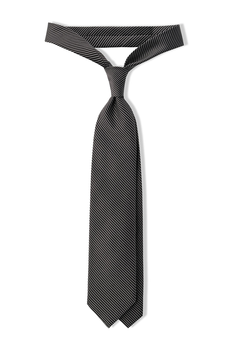 3-fold Striped Silk Jacquard Tie - Black / Grey Silver - Brunati Como