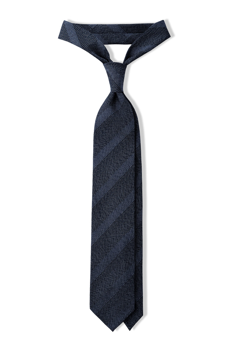 3-Fold Striped Silk Grenadine Tie - Melange Blue - Brunati Como