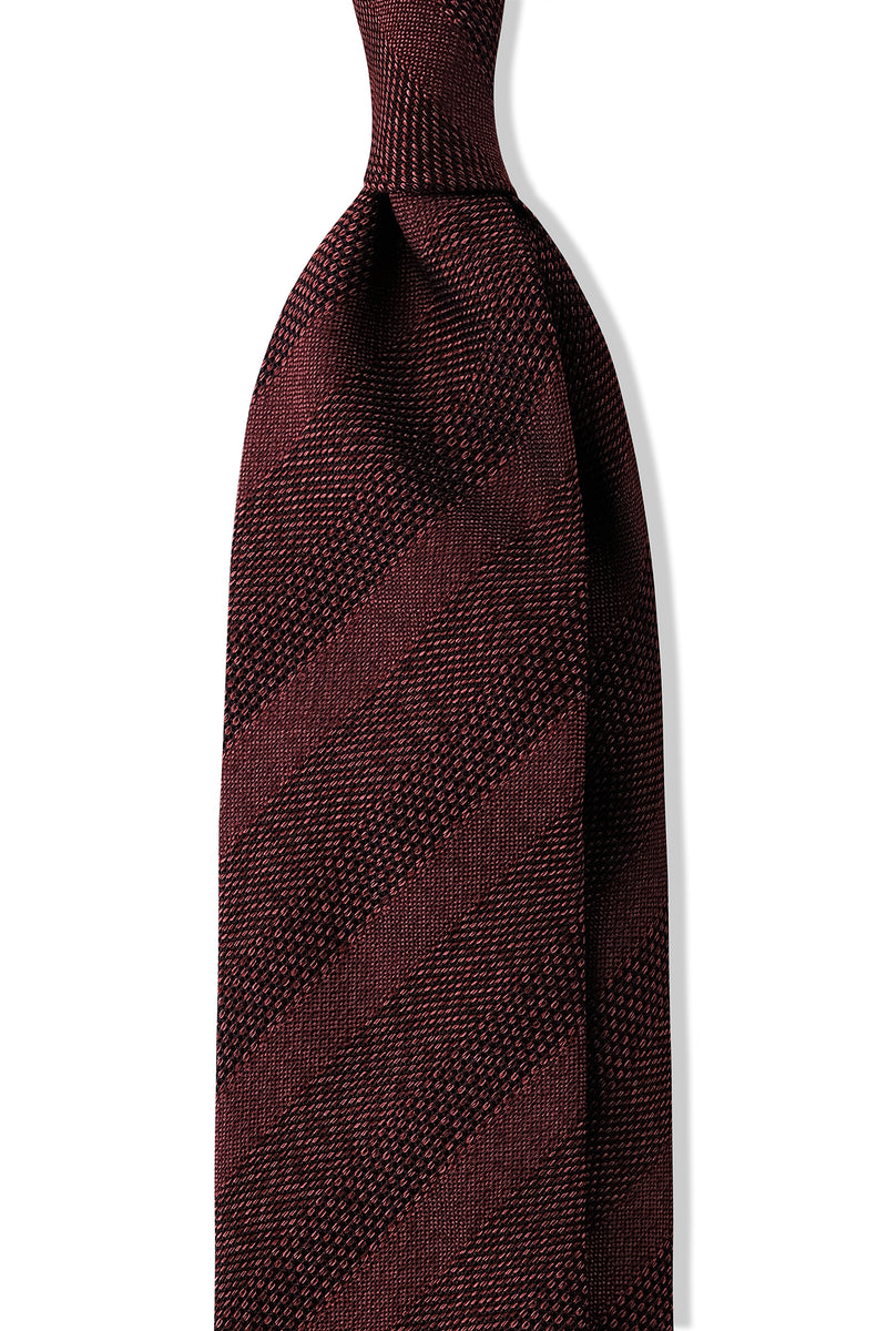 3-Fold Striped Silk Grenadine Tie - Melange Bordeaux - Brunati Como