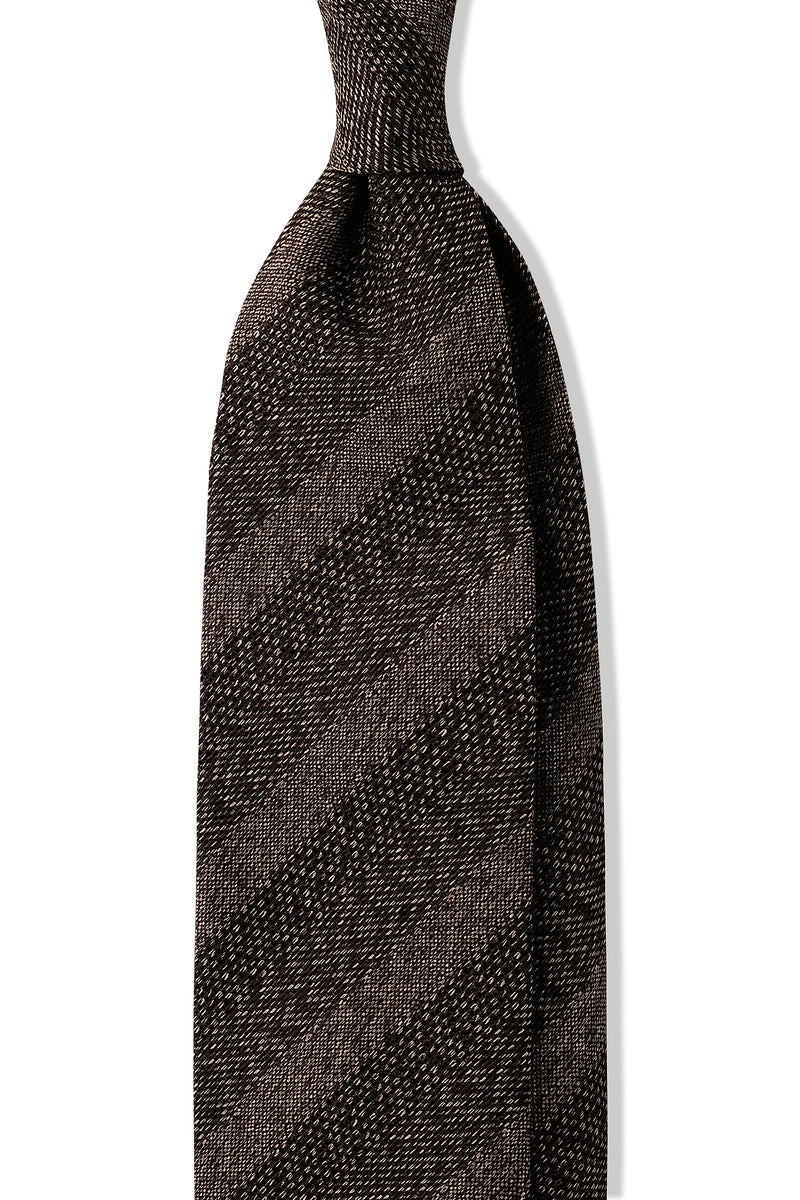 3-Fold Striped Silk Grenadine Tie - Melange Brown - Brunati Como