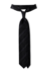 3-Fold Striped Silk Grenadine Tie - Black / Dark Navy - Brunati Como