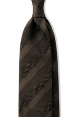 3-Fold Striped Silk Grenadine Tie - Dark Olive - Brunati Como