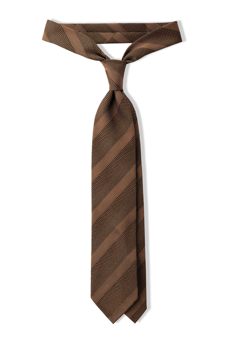 3-Fold Striped Silk Grenadine Tie - Havana Gold - Brunati Como