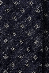 Handrolled Floral Silk Linen Jacquard Tie - Navy Melange - Brunati Como